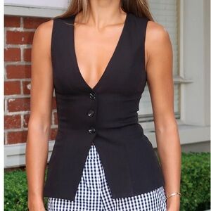 White Fox Black Vest Top